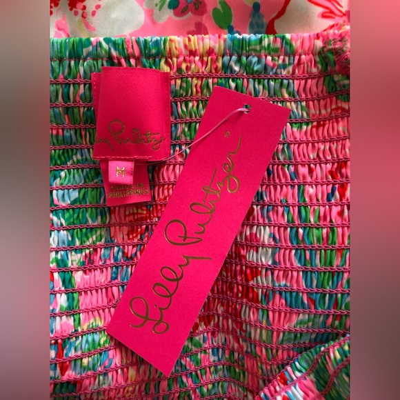 Lilly Pulitzer NWT Smocked Midi short sleeves dress pink green size M - Picture 7 of 9